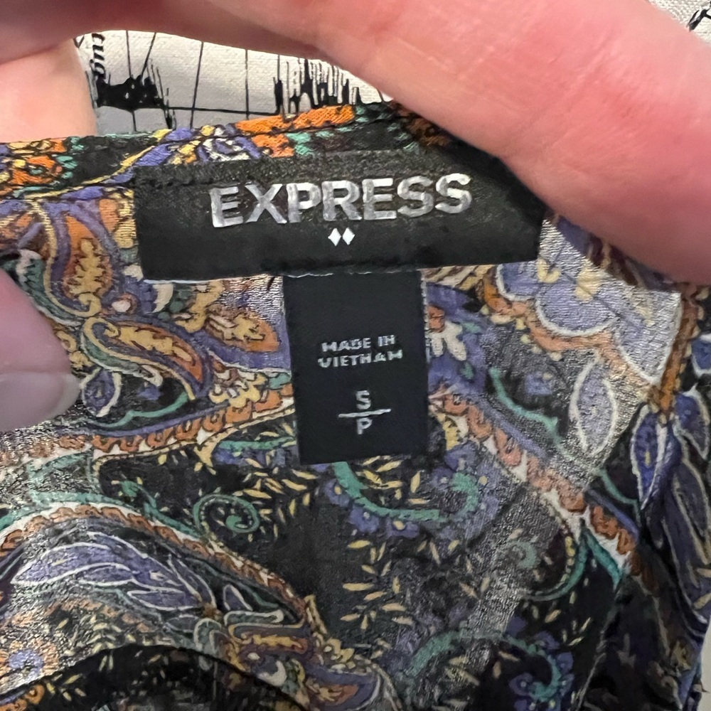 7 for $30 Express Sheer Long Sleeve Paisley Print Dress - Picture 8 of 10